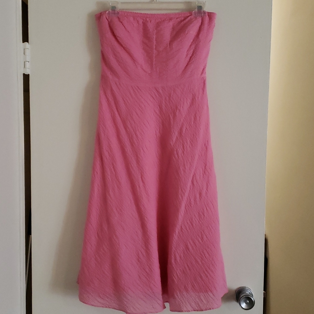 J.Crew Strapless Seersucker Midi Dress